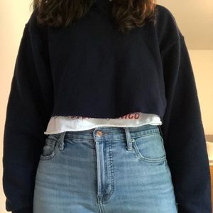 Russell Athletics Cropped Navy Blue Hoodie